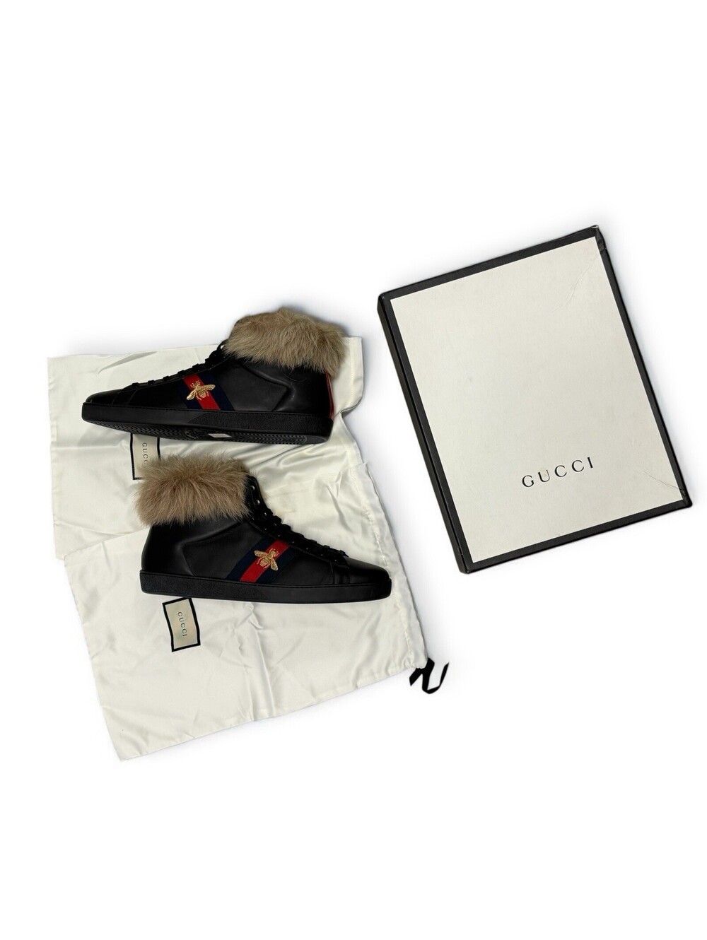GUCCI BEE WOOL SHEARING FUR ACE RUNWAY SNEAKERS SHOES US 13G - TRIED ON ONLY!